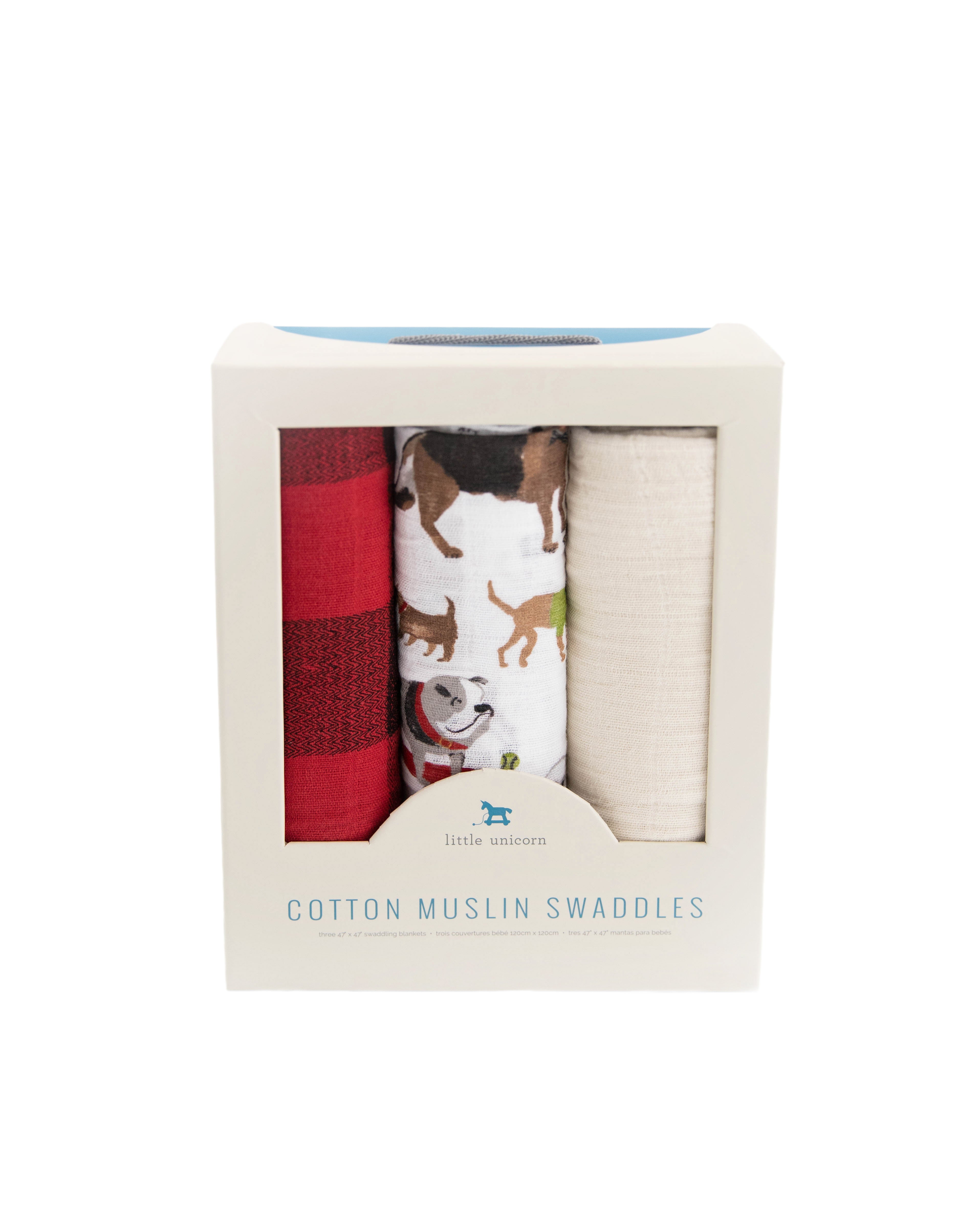 Cotton Muslin Swaddle Blanket Set - Woof Set