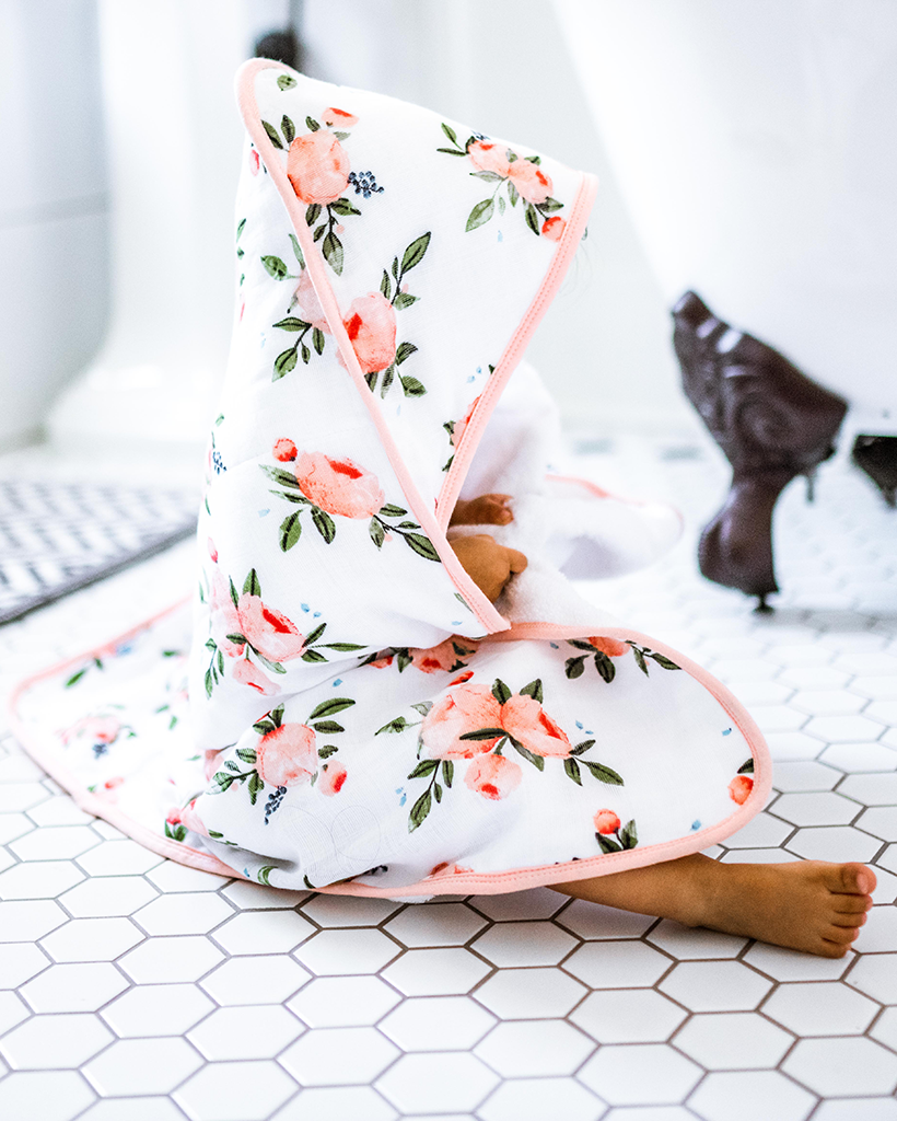 Infant Hooded Towel &amp; Washcloth Set - Watercolor Roses Set