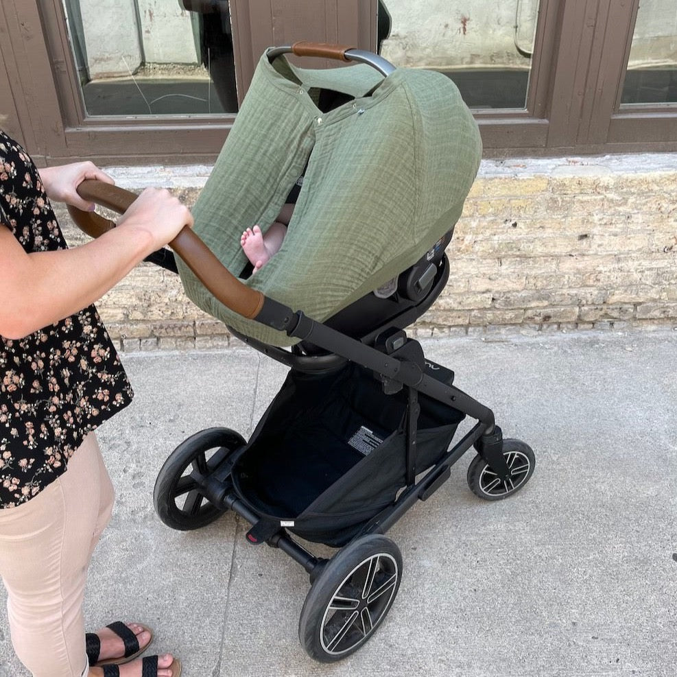 Cotton Muslin Car Seat Canopy - Fern