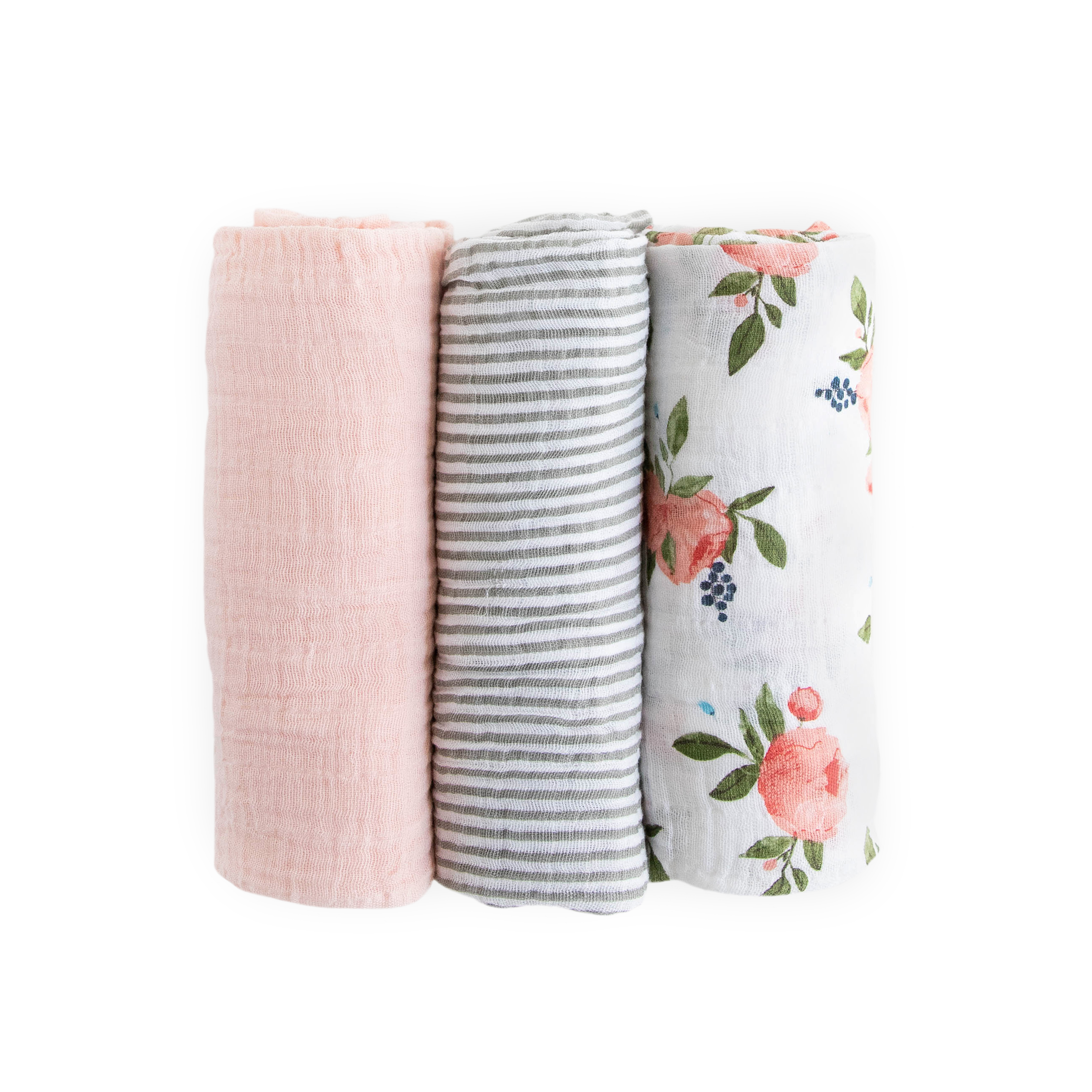 Cotton Muslin Swaddle Baby Blanket Set Watercolor Roses Little