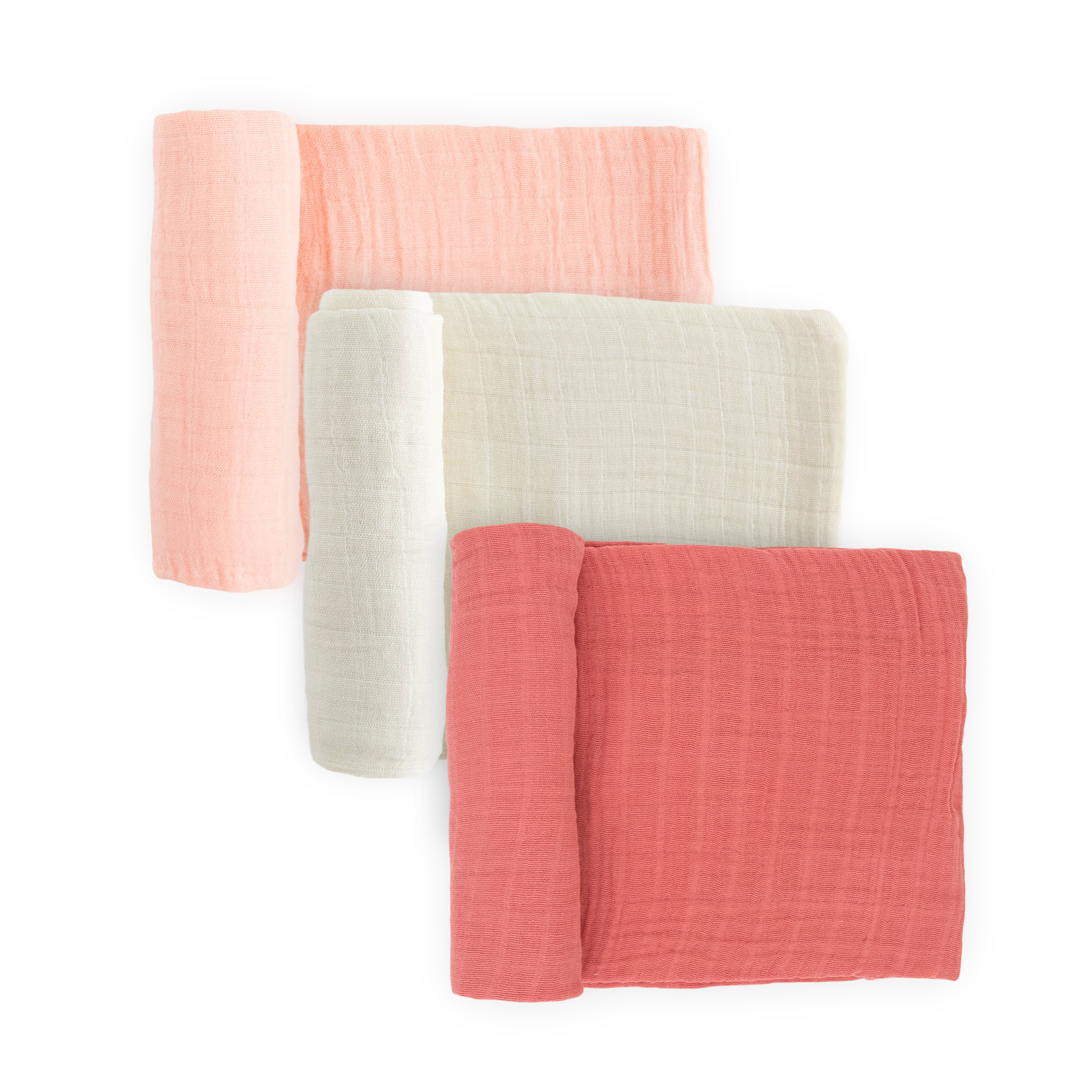 Cotton Muslin Swaddle Blanket 3 Pack - Rose Petal