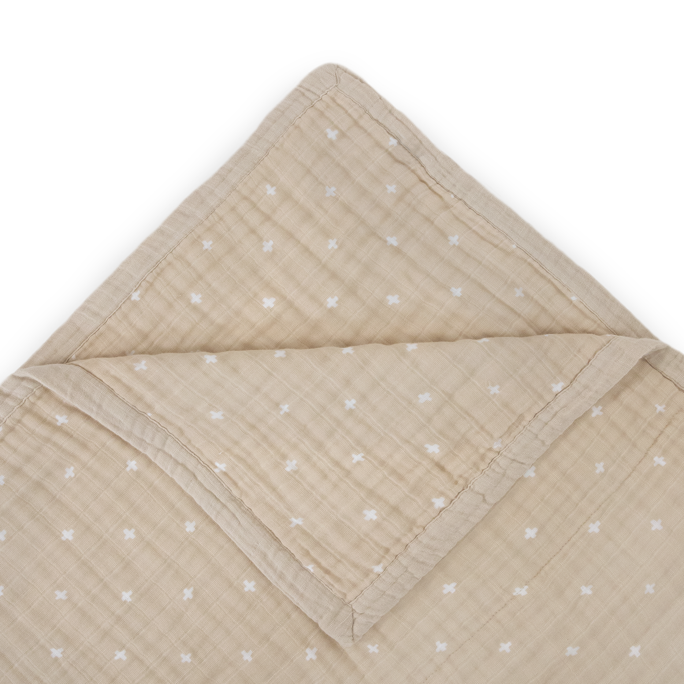Cotton Muslin Quilted Throw - Taupe Cross