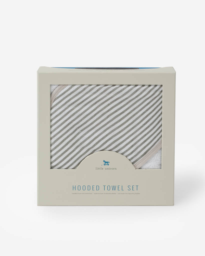 Infant Hooded Towel &amp; Washcloth Set - Grey Stripe