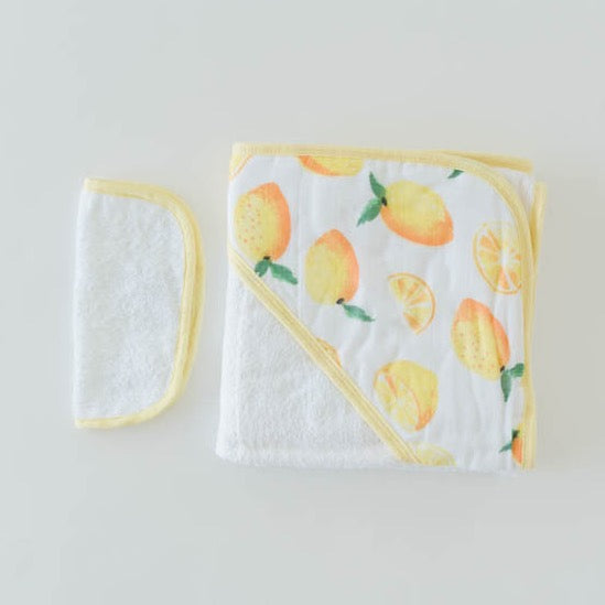 Infant Hooded Towel &amp; Washcloth Set - Lemon