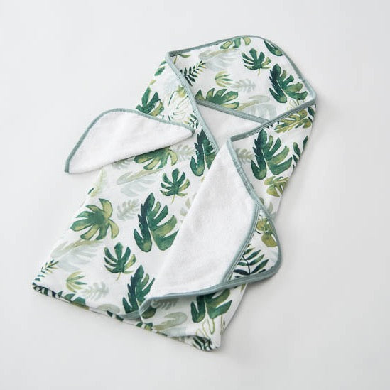 Infant Hooded Towel &amp; Washcloth Set - Tropical Leaf