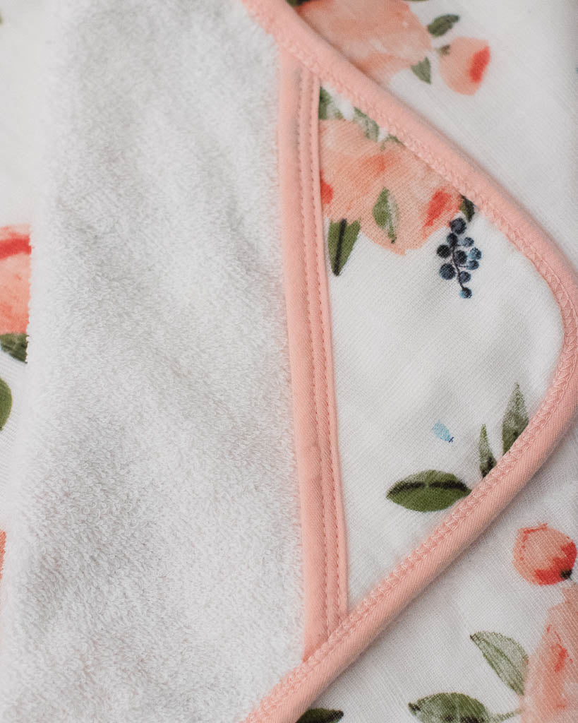 Infant Hooded Towel &amp; Washcloth Set - Watercolor Roses Set