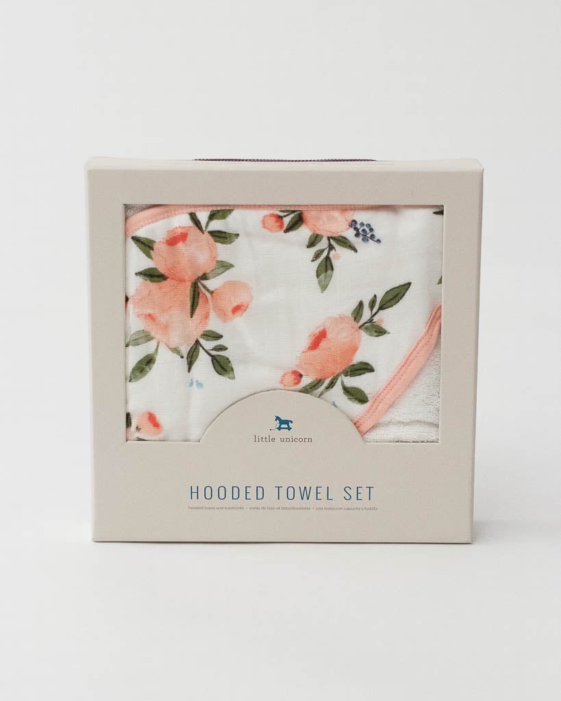 Infant Hooded Towel &amp; Washcloth Set - Watercolor Roses Set