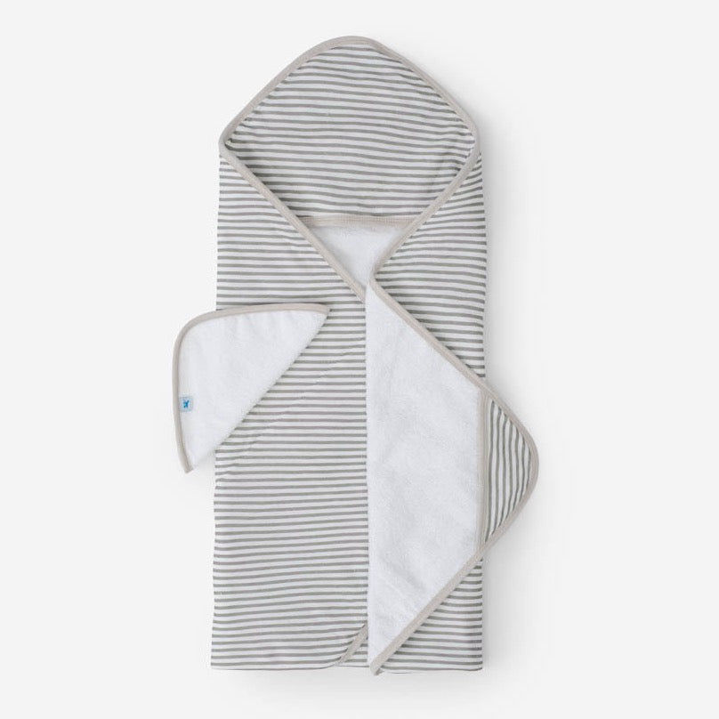 Handtuch- und Waschlappenset mit Kapuze für Kleinkinder - Grey Stripe