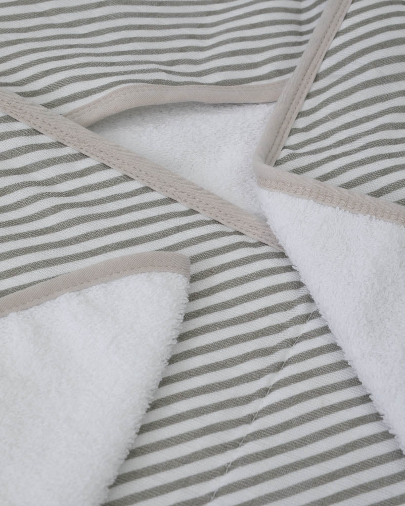 Handtuch- und Waschlappenset mit Kapuze für Kleinkinder - Grey Stripe
