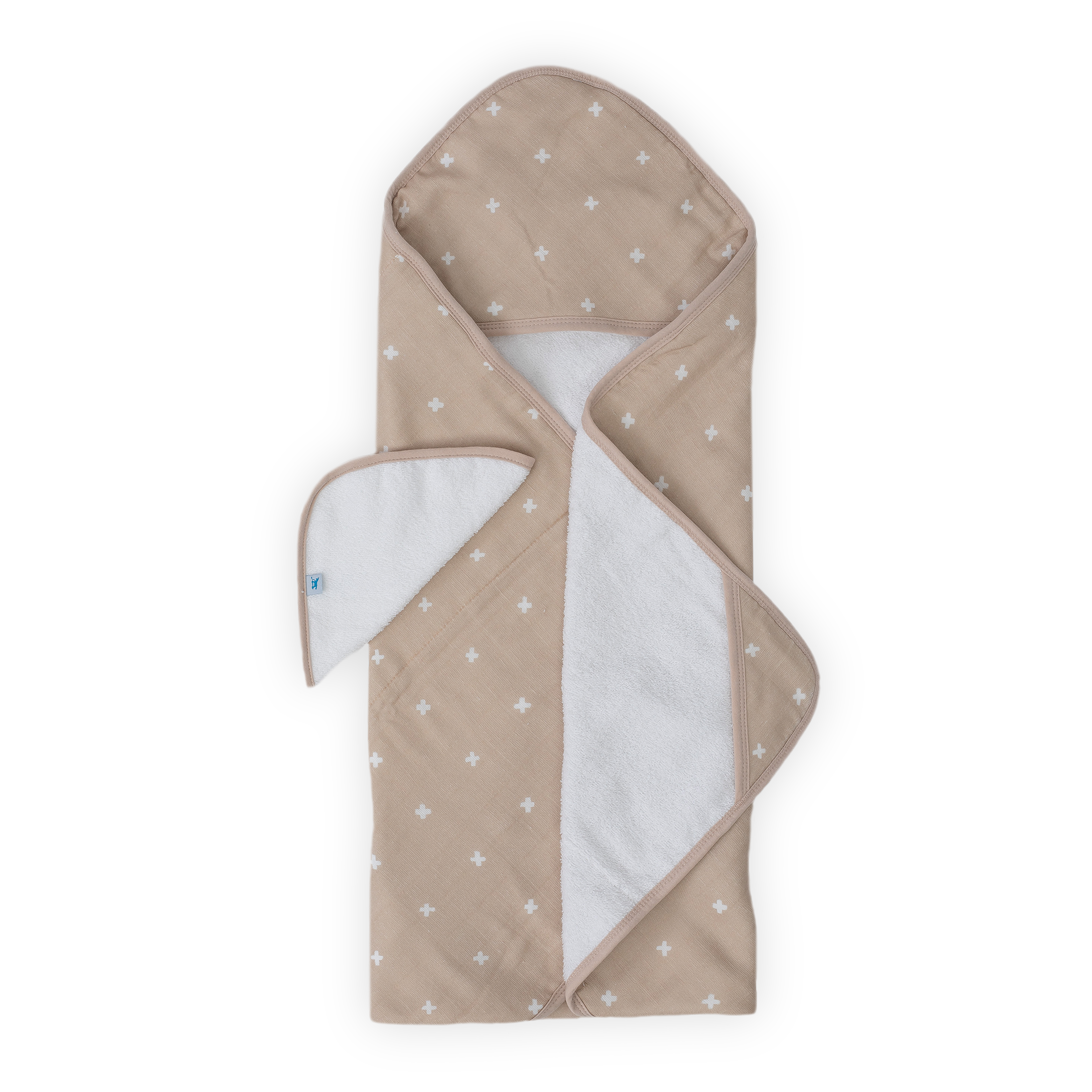 Handtuch mit Kapuze und Waschlappen Set für Kleinkinder - Taupe Cross