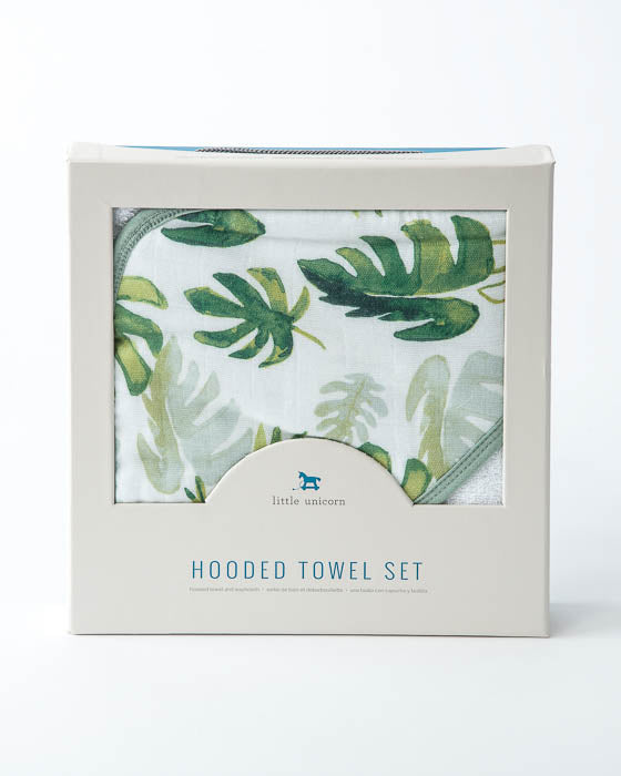 Handtuch mit Kapuze und Waschlappen - Set mit Kapuze für Kleinkinder - Tropical Leaf